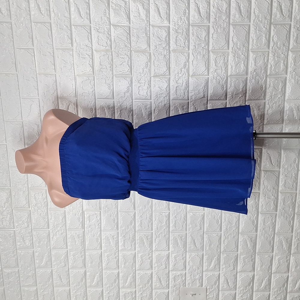 EXPRESS Royal Blue Strapless Flowy Chiffon Mini Dress